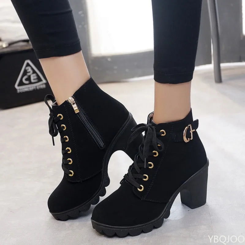 Casual Lace Up Side Zipper Boots, Comfortable Ankle Boots