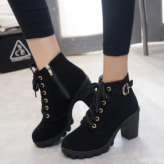 Casual Lace Up Side Zipper Boots, Comfortable Ankle Boots