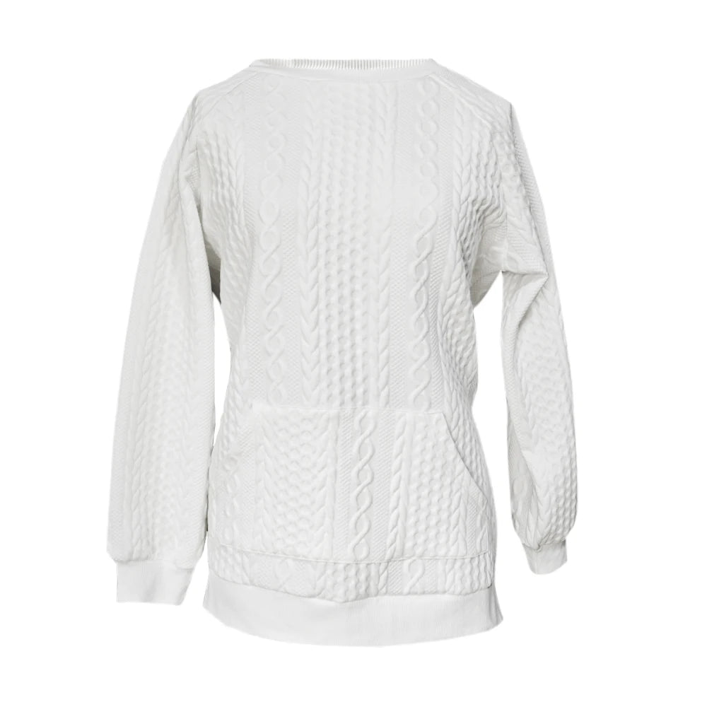 Women's texture round neck split button hoodie