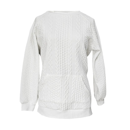 Women's texture round neck split button hoodie