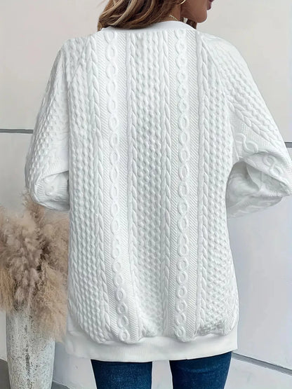 Women's texture round neck split button hoodie